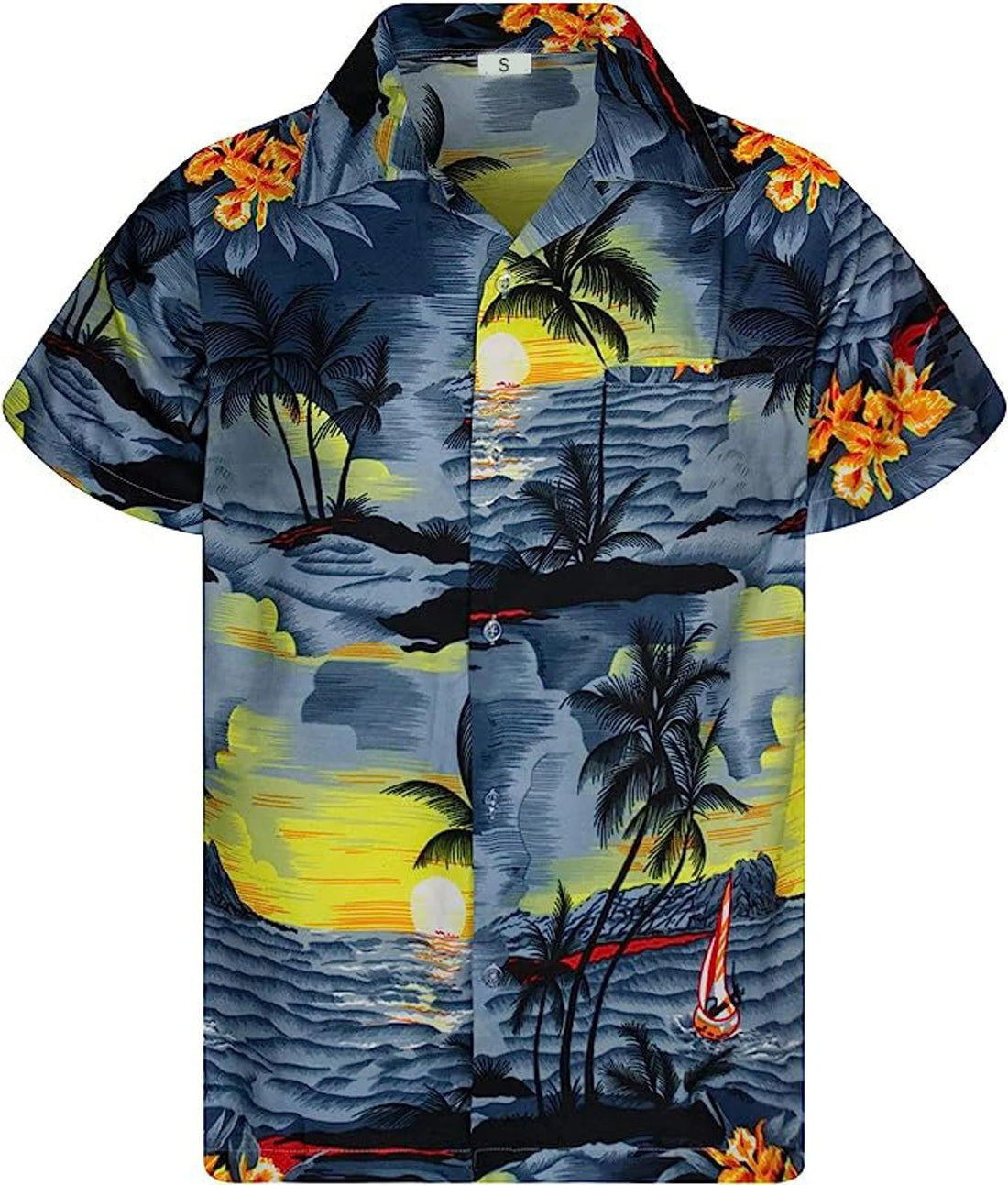 Sunset Tropical Hawaii Shirt, Orange Palm Tree Hawaiian Shirt for Men, Vintage Beach Sunset Aloha Vacation Shirt