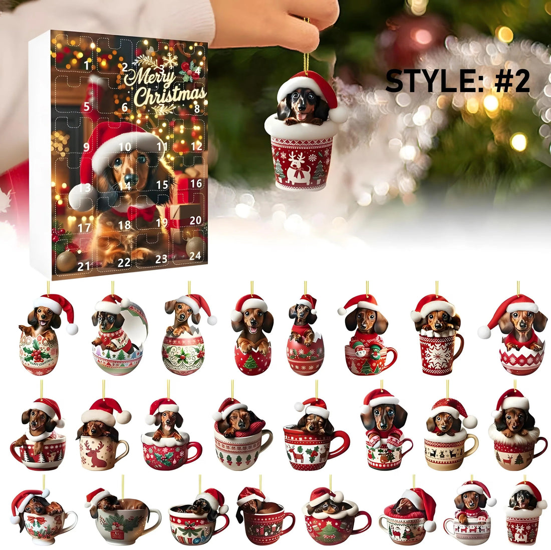 Cute Dachshund Ornament Advent Calendar, 2025 Dog Advent Calendar, Christmas Countdow Calendar