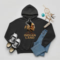 A black hoodie showcasing the 