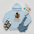 A light blue hoodie showcasing the 