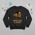  black sweatshirt featuring a Native American headdress design with the bold 