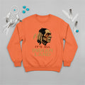 An orange sweatshirt featuring the 