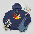A navy blue hoodie with the 