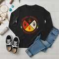 A black long-sleeve t-shirt with a 