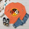 An orange long-sleeve t-shirt with the 