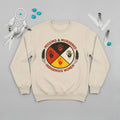 A beige sweatshirt with the 