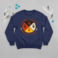 A navy blue sweatshirt with the 