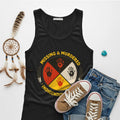 A black tank top featuring the 