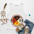 A white tank top displaying the 
