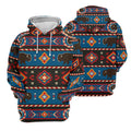 Front and back view of Native America Great Plains inspired hoodie with buffalo motifs and vibrant geometric designs.