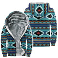 Native American inspired Velvet  jacket with geometric tribal pattern, unisex outerwear, front open showing soft inner lining.