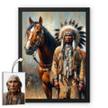 Custom Native American warrior artwork displayed on wooden table for home decoration