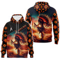 Hoodie with sunset silhouette of Native dancer and southwestern tribal artwork