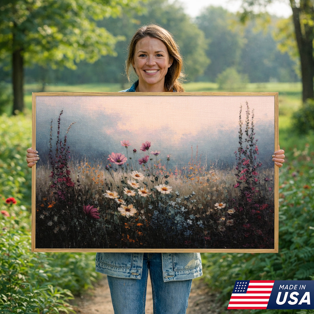 Twilight Bloom Floral Canvas – Soft Flowers in Dusk