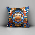 Pacific Native American style decorative throw pillow displayed on a white chair with matching tribal cushion behind