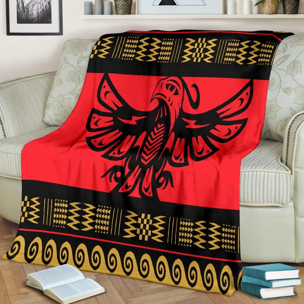 Soft and cozy Pacific Native American Tribal Blanket folded neatly, highlighting its colorful traditional design.