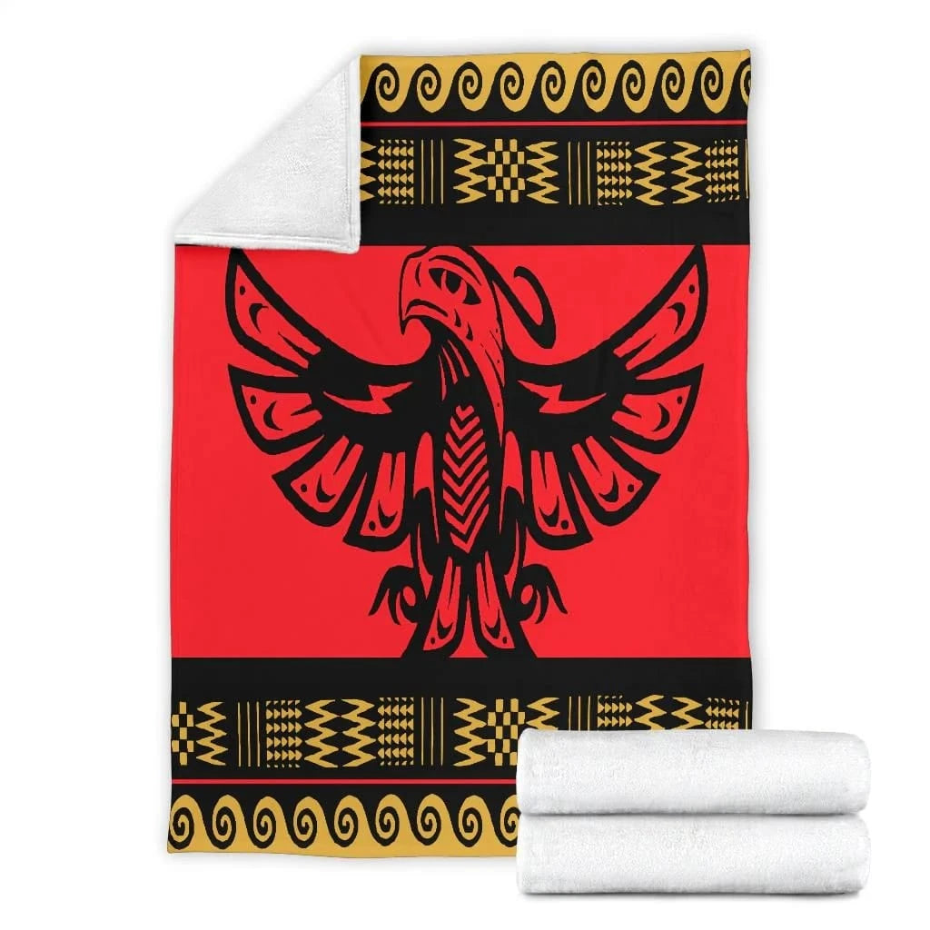 Soft and cozy Pacific Native American Tribal Blanket folded neatly, highlighting its colorful traditional design.