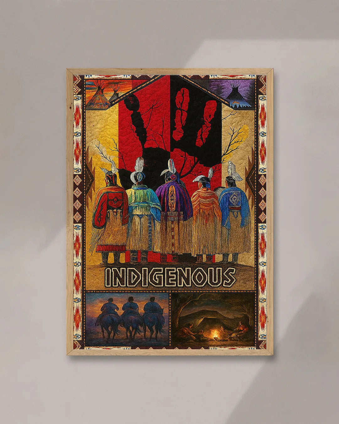 Interior vignette of the canvas print leaning against a wall