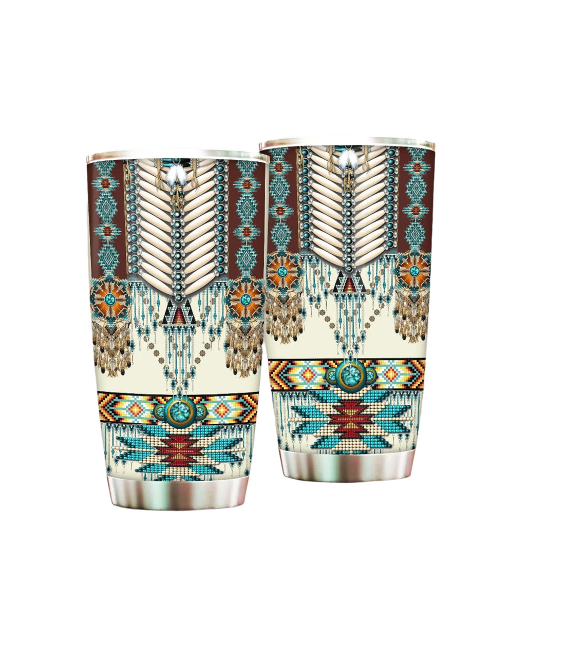 20 oz Southwestern style tumblers with bone breastplate and turquoise beadwork design 