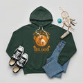 A forest green hoodie featuring the 