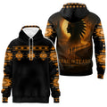 Model wearing Trail of Tears hoodie in natural setting, showcasing symbolic heritage design