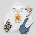 A white hoodie featuring the 