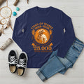 A navy blue long-sleeve t-shirt with the 