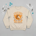 An beige sweatshirt with the 