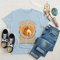 A light blue t-shirt featuring the 