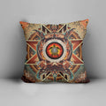 Native American tribal turtle throw pillow displayed on an armchair in a cozy living room setting