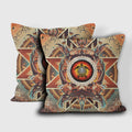 Native American tribal turtle decorative throw pillow front view with warm earth tone patterns